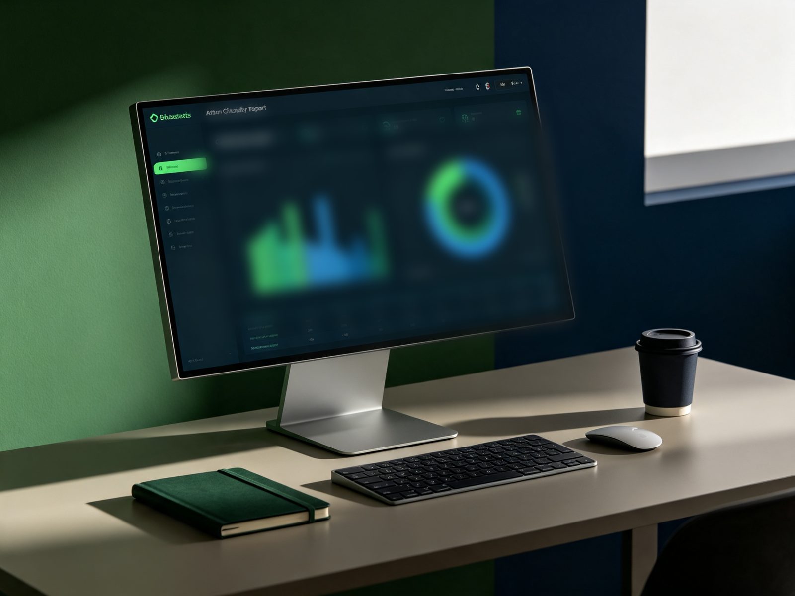 Carbon reporting dashboard on desk monitor
