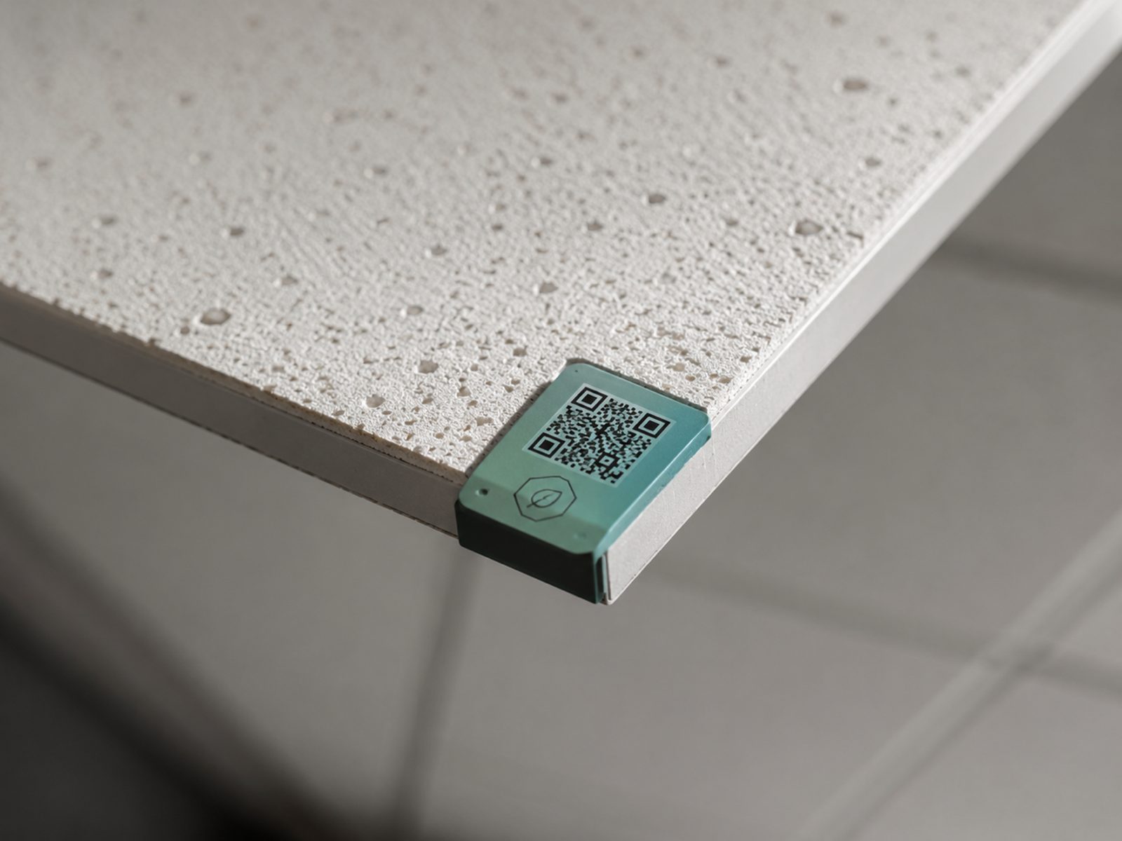 QR code material identification tag on ceiling tile